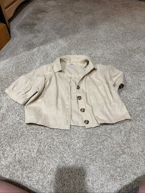 Ci Sono Cream Collared Cropped Shirt